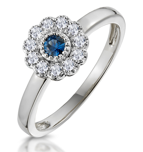 Sapphire and Diamond Halo Ring in 18K White Gold - Asteria Collection